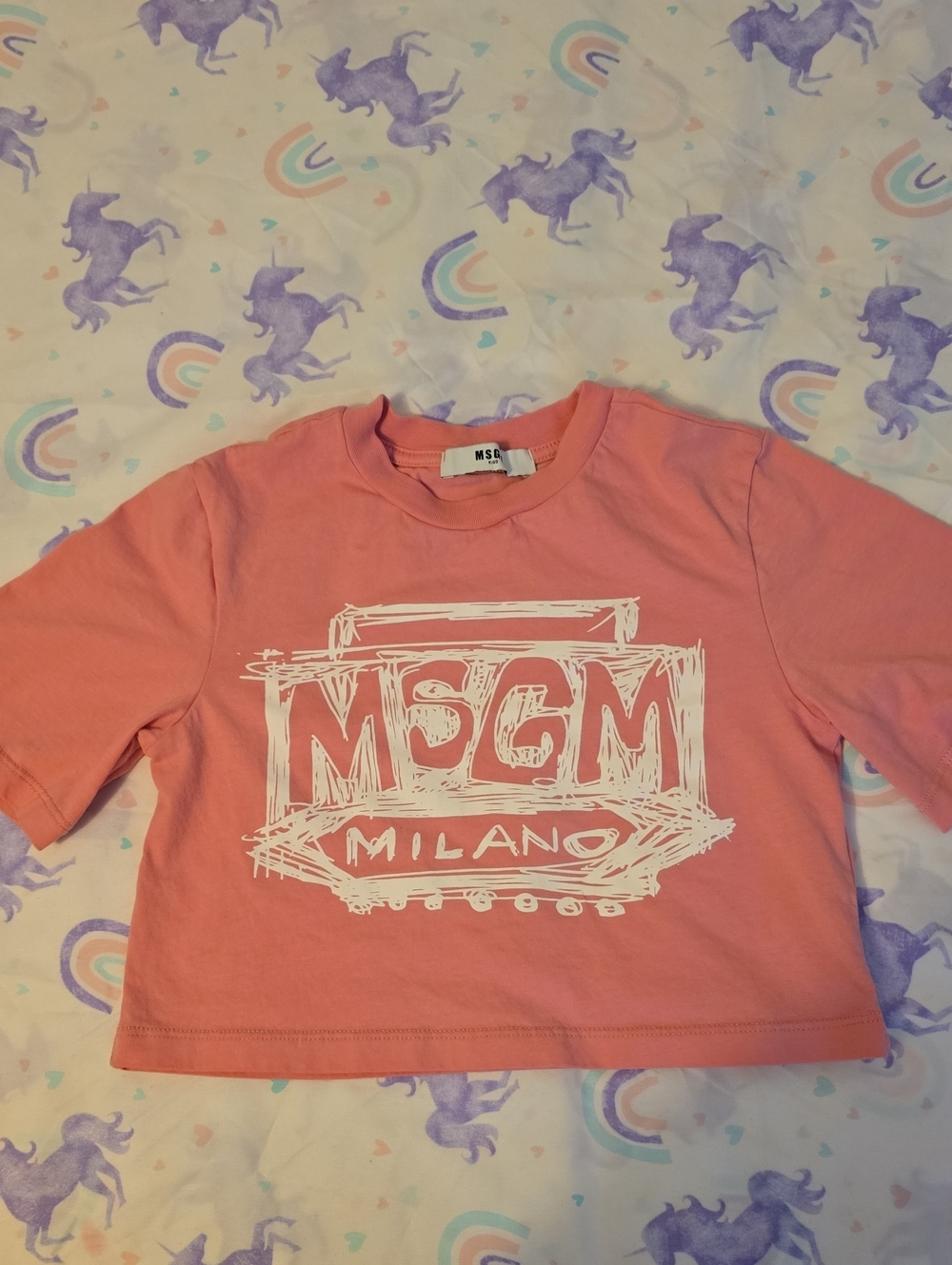 MSGM Kids Coral Pink Logo Short Sleeve Tee